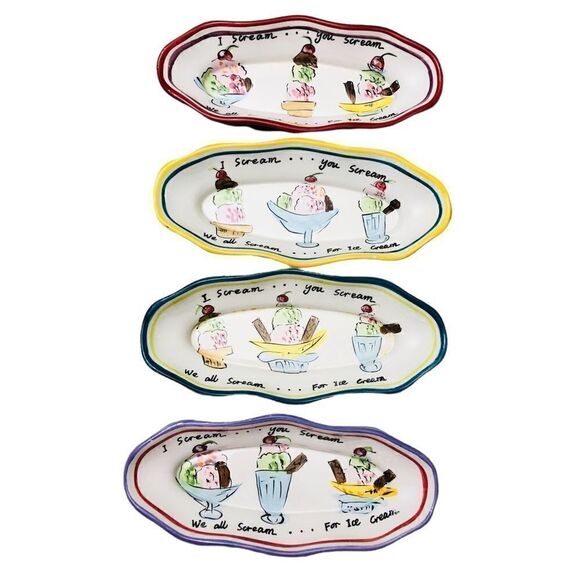 Set of 4 Banana Split Plates I Scream, You Scream, We All Scream, For Ice Cream - Picture 1 of 8